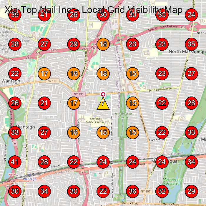 Xia Top Nail Inc GeoGrid visibility map for Nail Salon in Massapequa